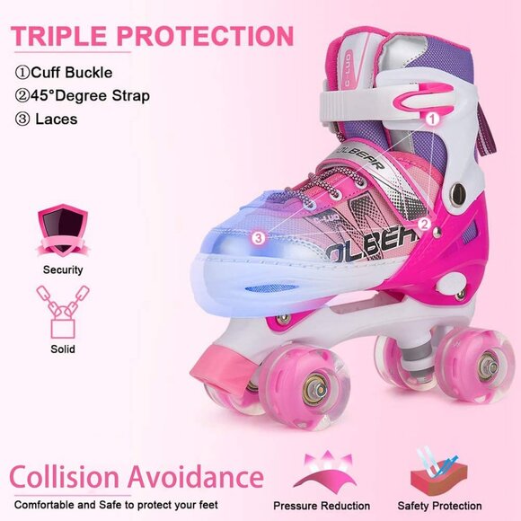Sowume Kids Pink Adjustable 8 Wheels Shine Safe And Fun Illuminating Skates - Picture 5 of 7